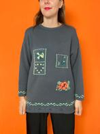 Vintage trui - gebreid - grijs - vissen print - 40 / L, Maat 38/40 (M), Ophalen of Verzenden, Vintage, H