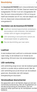 Inventum KV1500W Koelvriescombinatie - Zo goed als nieuw!, 150 tot 200 liter, Ophalen of Verzenden, Zo goed als nieuw, 140 tot 160 cm