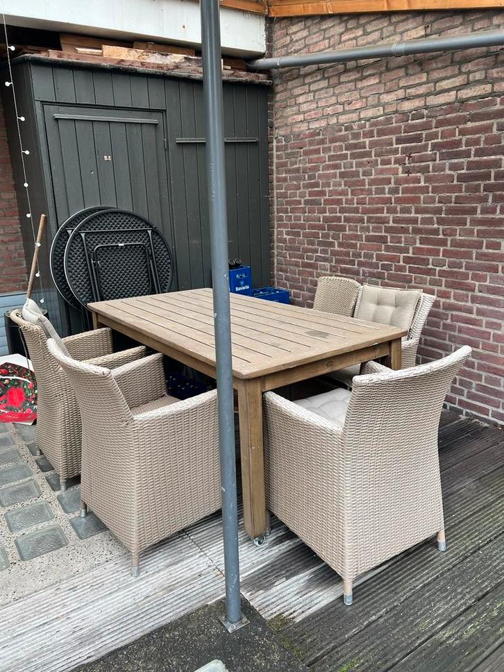 Mooie Tuinset - Tafel & Stoelen, Tuin en Terras, Tuinsets en Loungesets, Gebruikt, Tuinset, Wicker, 6 zitplaatsen, Eettafel, Ophalen