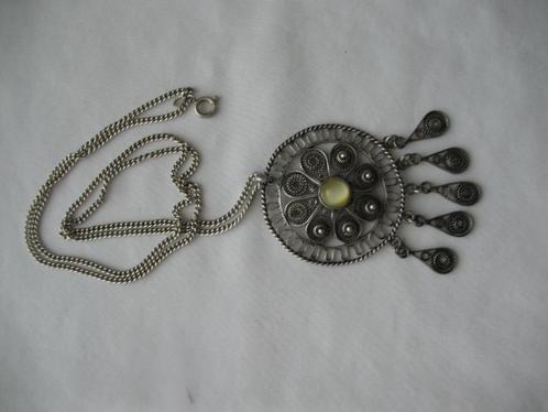 Zilver Gourmet Gevlochten Ketting + Filigrain Hanger Vintage, Sieraden, Tassen en Uiterlijk, Antieke sieraden, Hanger, Zilver
