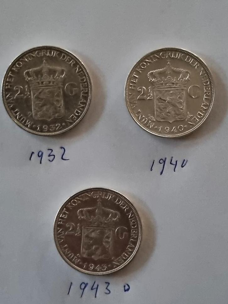 Nederland koningin Wilhelmina, Postzegels en Munten, Munten | Nederland, Setje, 2½ gulden, Koningin Wilhelmina, Zilver, Ophalen of Verzenden