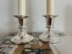 2x Vintage zilverkleurige kandelaars, klassiek, Ophalen of Verzenden, Gebruikt, Metaal