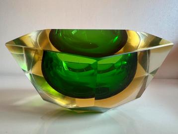 Vintage Somerso Murano Diamant Kom Smaragdgroen Goud F. Poli beschikbaar voor biedingen
