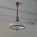 Hanglamp, vintage, glas, uittrekbaar izgs. Koper/goud., Huis en Inrichting, Lampen | Hanglampen, Ophalen, Zo goed als nieuw, Glas