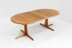 Vintage Deense ronde uitschuifbare eettafel tafel massief, Ophalen, Vintage, Deens, 100 tot 150 cm, 200 cm of meer