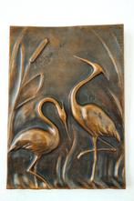 Vintage wandreliëf brons reigers kraanvogels wanddecoratie, Ophalen of Verzenden, Gebruikt