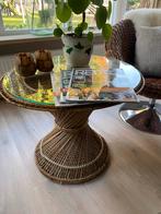 Vintage Rotan Salontafel Jaren 70 Bohemian, Huis en Inrichting, Tafels | Bijzettafels, Ophalen, Minder dan 55 cm, Gebruikt, Rond