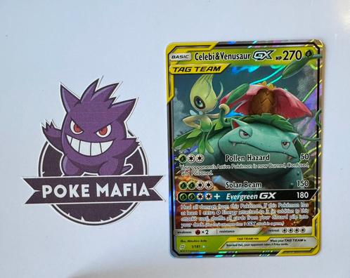 Celebi & Venusaur GX 1 Team Up, Hobby en Vrije tijd, Verzamelkaartspellen | Pokémon, Zo goed als nieuw, Losse kaart, Ophalen of Verzenden