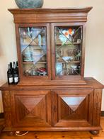 Antieke Kast met Glas in Lood, Ophalen, Gebruikt, 100 tot 150 cm, Eikenhout