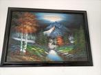 Berglandschap met rivier en huisje, Antiek en Kunst, Kunst | Schilderijen | Klassiek, Ophalen of Verzenden