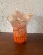 Vintage oranje glazen waaier vaas met bubbels, Ophalen of Verzenden