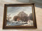 Antiek schilderij olieverf winterlandschap, Ophalen of Verzenden