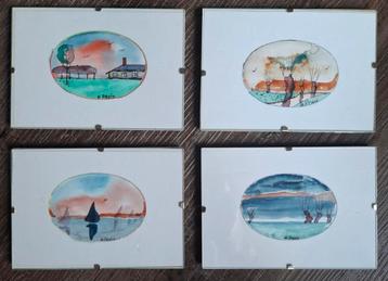 4 Miniatuur schilderijtjes H ( Henk ) Pruis. Elburg  beschikbaar voor biedingen