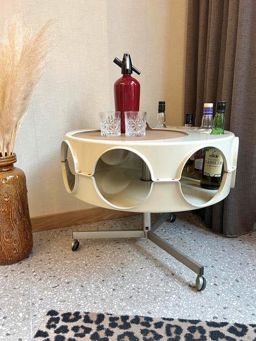 Space age Rotobar, curver jaren 70 bijzettafel, salontafel, Huis en Inrichting, Tafels | Bijzettafels, Zo goed als nieuw, Rechthoekig
