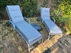 2 Ligbedden met kussens, Tuin en Terras, Ligbedden, Ophalen, Gebruikt, Metaal, Verrijdbaar