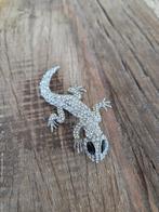 Vintage broche gekko met strass steentjes, Overige materialen, Ophalen of Verzenden, Zo goed als nieuw, Zilver