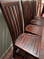 4 Donkerbruine Teakhouten Eetkamerstoelen, Huis en Inrichting, Stoelen, Ophalen, Bruin, Zo goed als nieuw, Vier