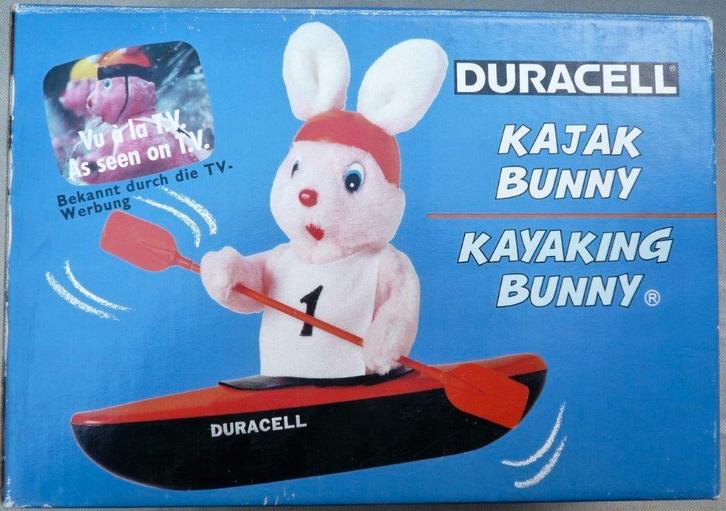 Duracell Kajak bunny konijn in originele verpakking., Antiek en Kunst, Antiek | Speelgoed, Ophalen of Verzenden