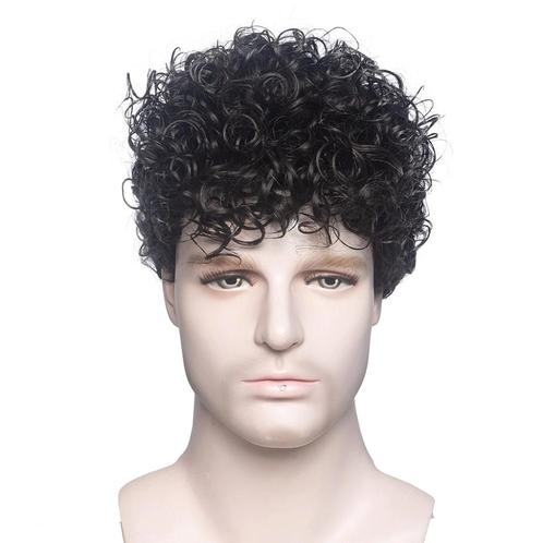 Korte Zwarte Krullen Heren Pruik Haarstuk Haarstukje Mannen, Sieraden, Tassen en Uiterlijk, Uiterlijk | Haarverzorging, Nieuw