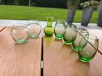 Groene kleine glazen vaasjes, Huis en Inrichting, Gebruikt, Ophalen of Verzenden, Glas, Minder dan 50 cm