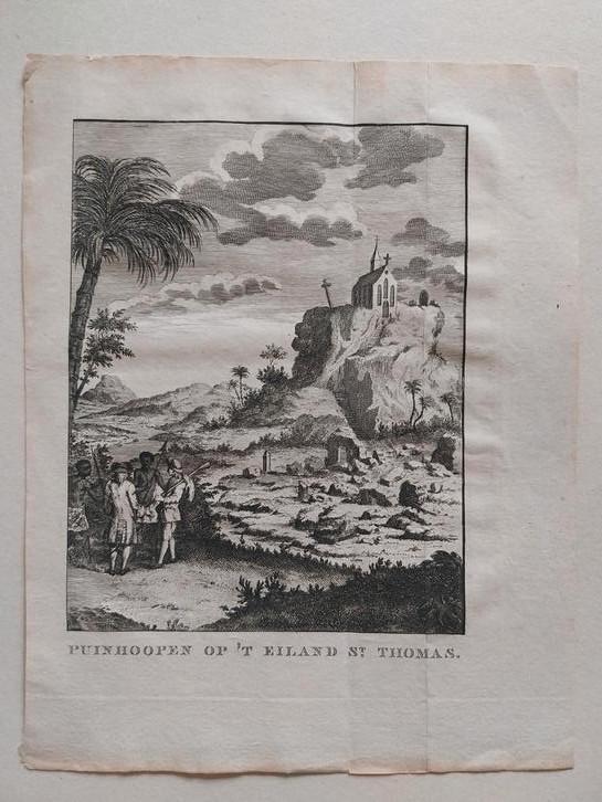 puinhopen op het eiland st thomas, Antiek en Kunst, Kunst | Etsen en Gravures, Ophalen of Verzenden