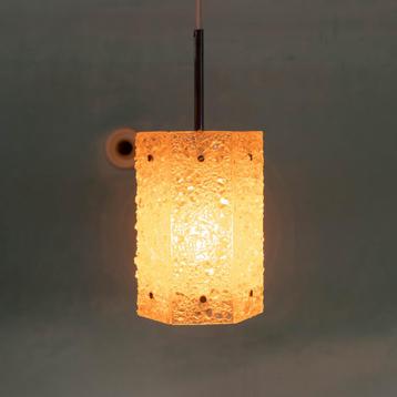 Zeshoekige vintage hanglamp glas en chroom jaren 60 beschikbaar voor biedingen