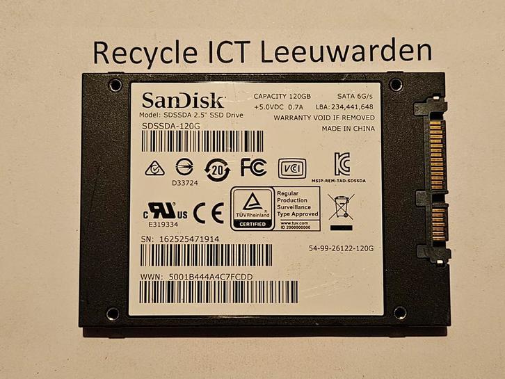 Sandisk 120gb laptop ssd hdd hardeschijf sdssda-120g, Computers en Software, Harde schijven, Gebruikt, Laptop, Intern, SSD, SATA