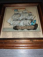 Oude prent van een zeilschip in houten lijst, Ophalen of Verzenden
