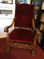 Antieke Koningsstoel rood fluweel - troonstoel, Ophalen of Verzenden