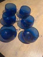 6 x blauw vintage design glas mok beker Arcoroc France, Ophalen, Zo goed als nieuw, Overige typen