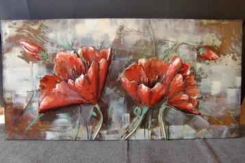 3D metalen schilderij rode bloemen