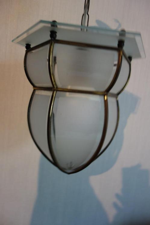 Glazen lamp 6 h. gezandstraald glas, Antiek en Kunst, Antiek | Lampen, Ophalen of Verzenden
