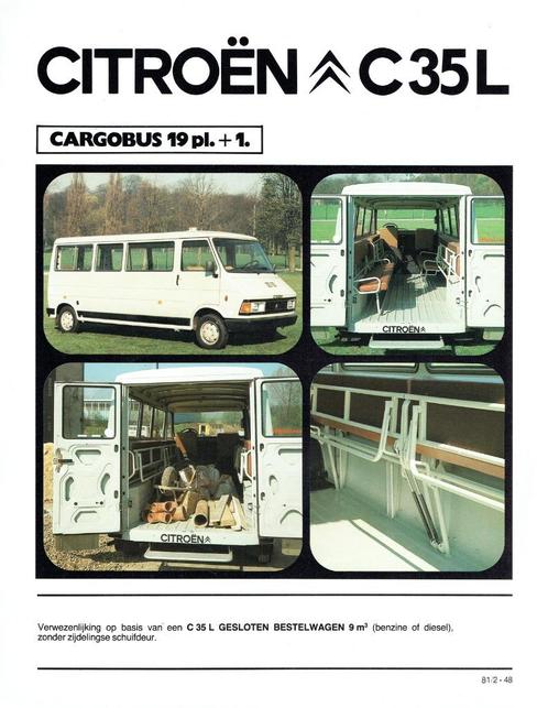 Folder Citroën C35L Cargobus 19 pl. + 1. (Belgisch - 1981), Boeken, Auto's | Folders en Tijdschriften, Gelezen, Citroën, Verzenden