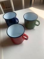 Brocante 3 gekleurde emaille bekers Zien er nog goed uit., Antiek en Kunst, Antiek | Emaille, Ophalen of Verzenden