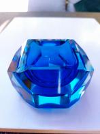 Facet geslepen blauwe asbak Murano, Antiek en Kunst, Antiek | Glas en Kristal, Ophalen of Verzenden