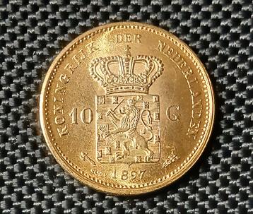 Goud op zilver Wilhelmina 10 Gulden tientje 1897 beschikbaar voor biedingen
