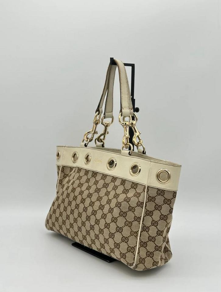 Authentieke Gucci GG canvas tote bag, Sieraden, Tassen en Uiterlijk, Tassen | Damestassen, Zo goed als nieuw, Shopper, Beige, Ophalen of Verzenden