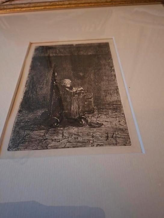 Kind in stoel Originele Ets. Josef Israels ❤️, Antiek en Kunst, Kunst | Etsen en Gravures, Ophalen of Verzenden