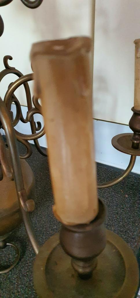 messing massief zware 6 arms kroonluchter, Antiek en Kunst, Antiek | Kandelaars, Koper of Brons, Ophalen