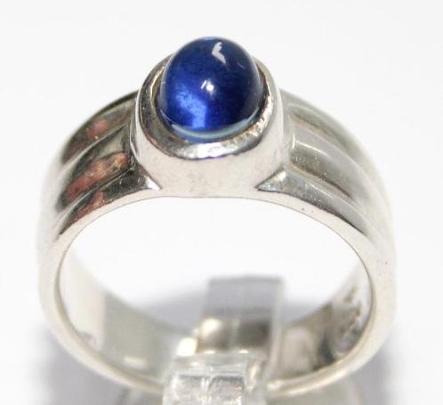 Schitterende Brede Sterling Zilver Cabochon Saffier Ring, Sieraden, Tassen en Uiterlijk, Antieke sieraden, Ring, Zilver, Met edelsteen