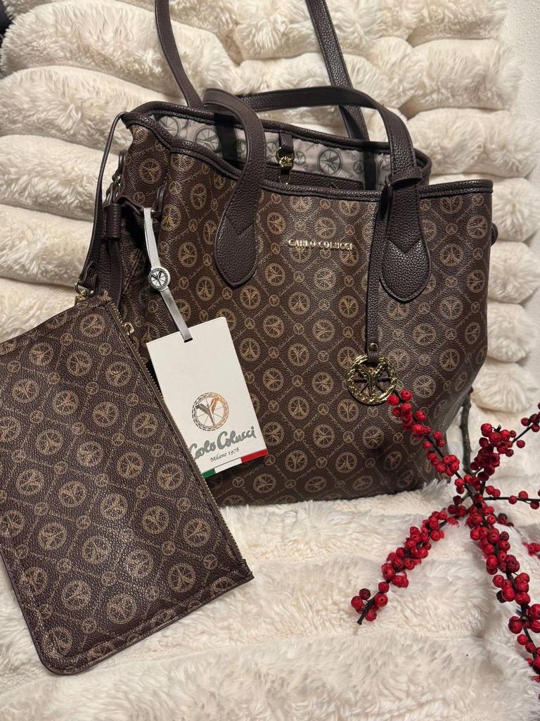 Nieuwe Carlo Colucci Shopper Tas met etuitje bruin logo, Ophalen of Verzenden, Zo goed als nieuw, Bruin, Shopper