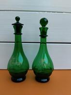 Karafjes met schenktuit groen glas Frans oil and finigar, Ophalen of Verzenden