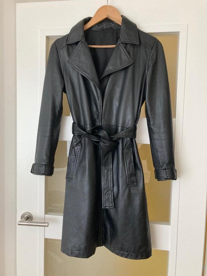 2ndDay leren dames trenchcoat, maat 34, Kleding | Dames, Jassen | Winter, Zo goed als nieuw, Maat 34 (XS) of kleiner, Zwart, Verzenden