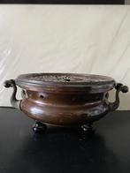 Antiek koperen komfoor met zwart gelakte handvatten/pootjes, Antiek en Kunst, Ophalen of Verzenden, Koper