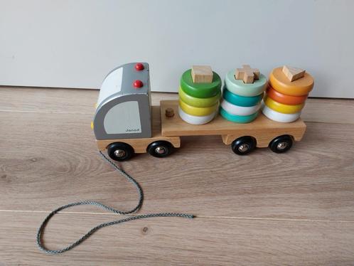 Janod houten trekvrachtwagen stapelvormen, Kinderen en Baby's, Speelgoed | Houten speelgoed, Gebruikt, Ophalen of Verzenden