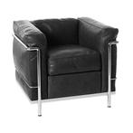 2x Cassina LC2 Le Corbusier fauteuil - Zwart Leer, Huis en Inrichting, Fauteuils, Gebruikt, Modern, typisch Le Corbusier, 75 tot 100 cm