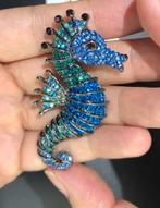 Nieuwe Zeepaard Broche met Strass, Overige materialen, 4 tot 7 cm, Blauw, Nieuw