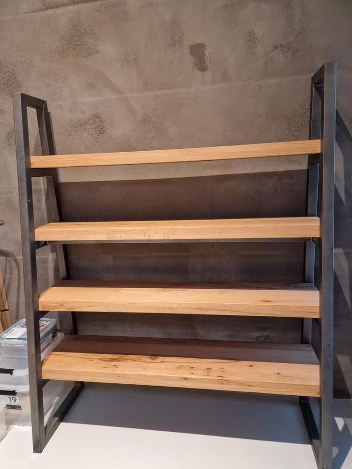 Industriële Kast: Staal & Eiken Planken, Huis en Inrichting, Kasten | Boekenkasten, Zo goed als nieuw, 100 tot 150 cm, 150 tot 200 cm