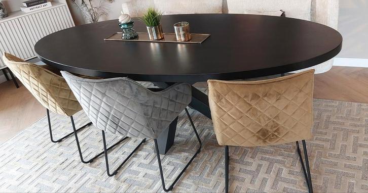 Eetkamerstoelen te koop, 3 stuks!In velvet stof!€100,=!, Huis en Inrichting, Stoelen, Gebruikt, Drie, Stof, Overige kleuren, Ophalen