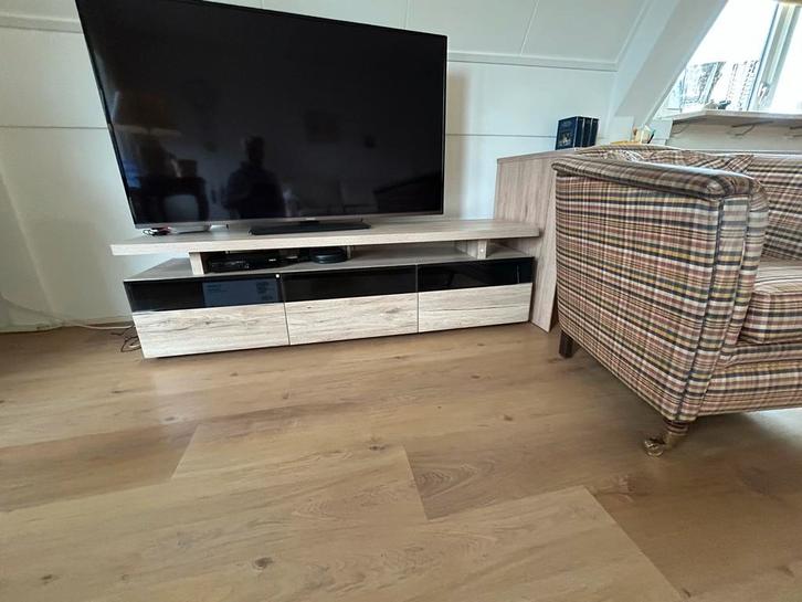 TV Meubel + Bureau Licht Hout & Zwart Glas, Huis en Inrichting, Kasten | Televisiemeubels, Zo goed als nieuw, Minder dan 100 cm